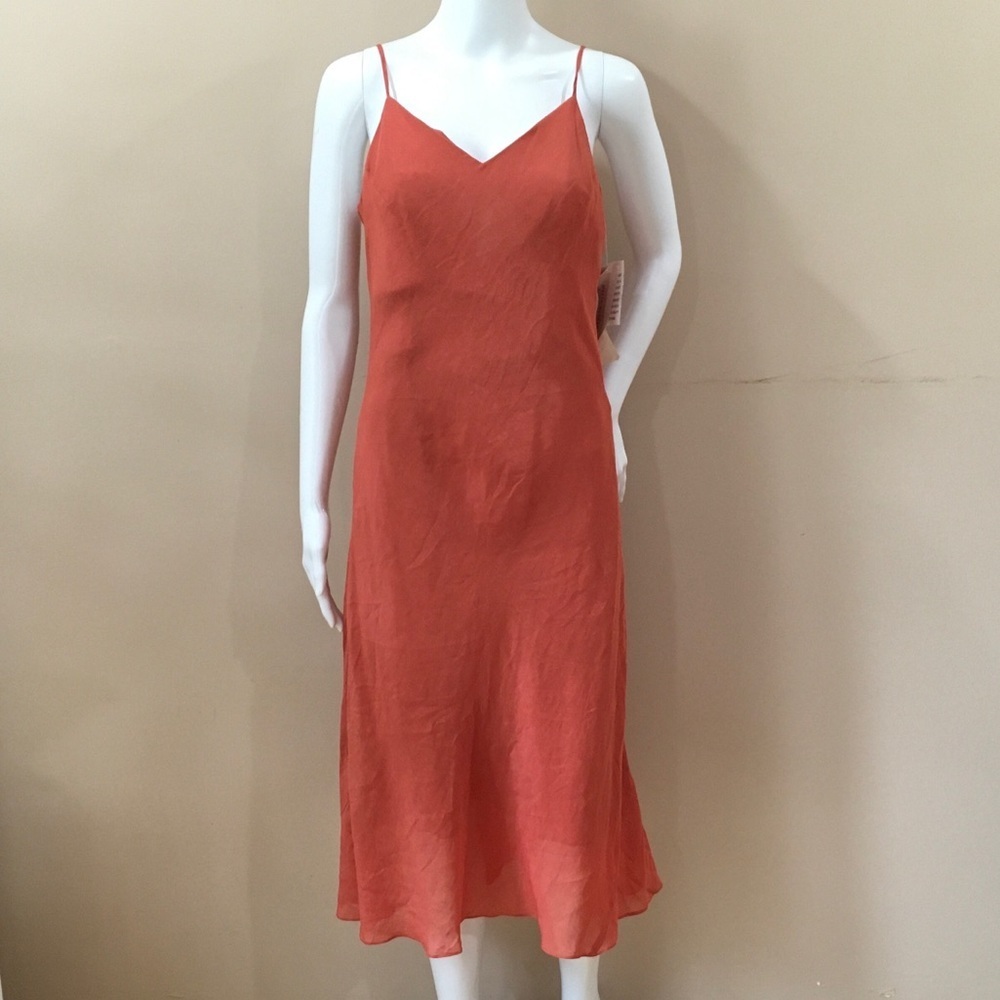 David Warren NY VTG Y2k 90s Silk Midi Slip Dress Orange Silk Linen Sz 8 Womens